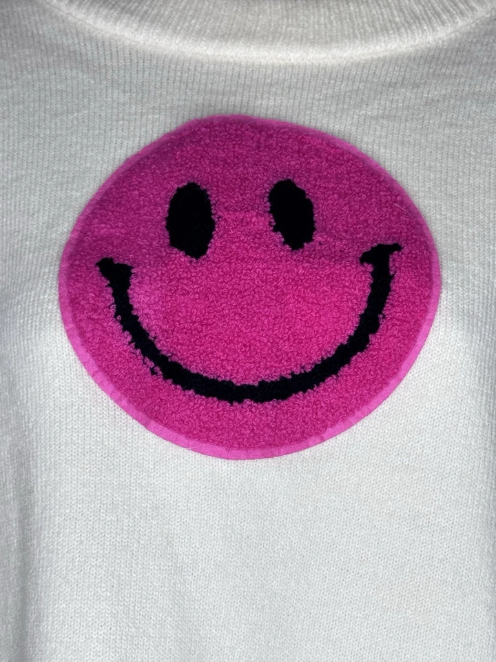 Hazel & Olive Smiley Face Sweater One Size White Multicolor Happy Face Knit NWOT - Image 3 of 4