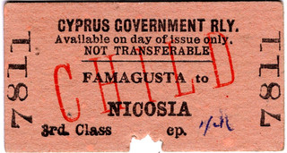 Railway ticket: Cyprus Government: Famagusta to Nicosia Child 1949