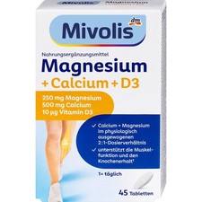 Mivolis Magnesium + Calcium + Vit D3 | 45 Tablets | Daily Muscle & Bone Support