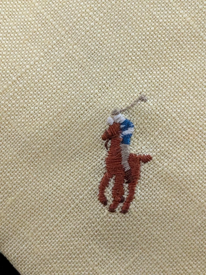 Vintage Polo Ralph Lauren Embroidered 100% Linen Neck Tie Made USA Yellow 57" - Image 2 of 4