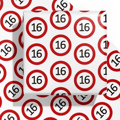 6 Sheets 16th Wrapping Paper Red Circle Design Folded Flat 19.7x27.5 Inch