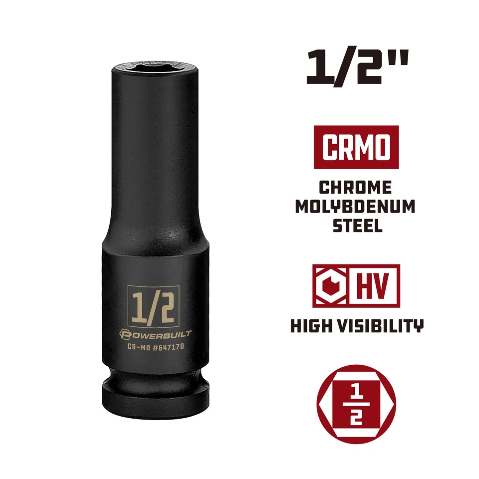 Powerbuilt 1/2 Inch Drive x 1/2 Inch 6 Point Impact Socket - 647170 - Image 2 of 4