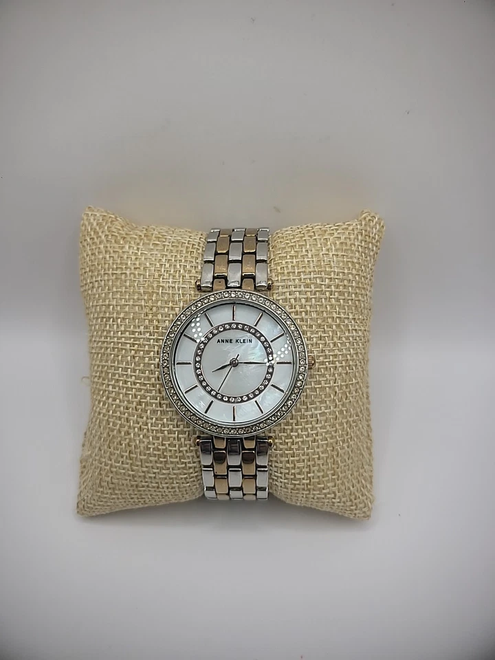 Vintage Anne Klein Wristwatch Watch Women Silver Tone Gold Tone Crystals Jewelry - Image 3 of 4