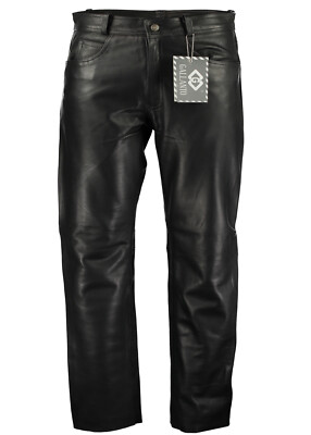 Herren 501 Schwarz Classic Fitted Biker Motorrad Lederhose Hose Weich