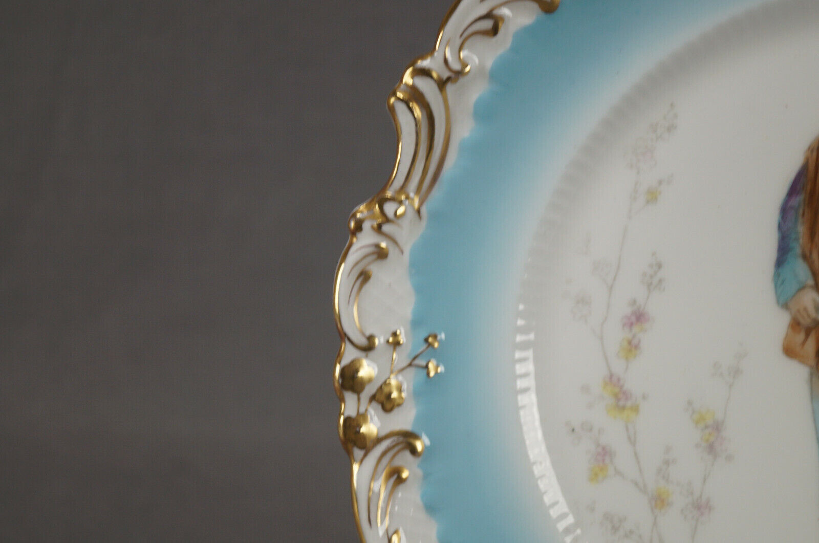 Adderley Hand Colored Renaissance Gentleman Turquoise & Gold 8 7/8 Inch Plate