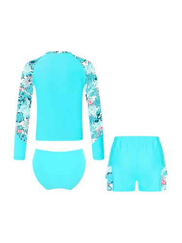 Kids Girls Swimsuit Long Sleeve Beachwear Holiday Swimwear Youth Outfits Active - Picture 29 of 38