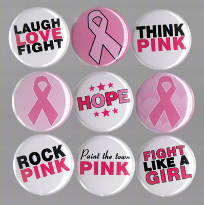 BREAST CANCER AWARENESS button set pink ribbon hope fundraiser