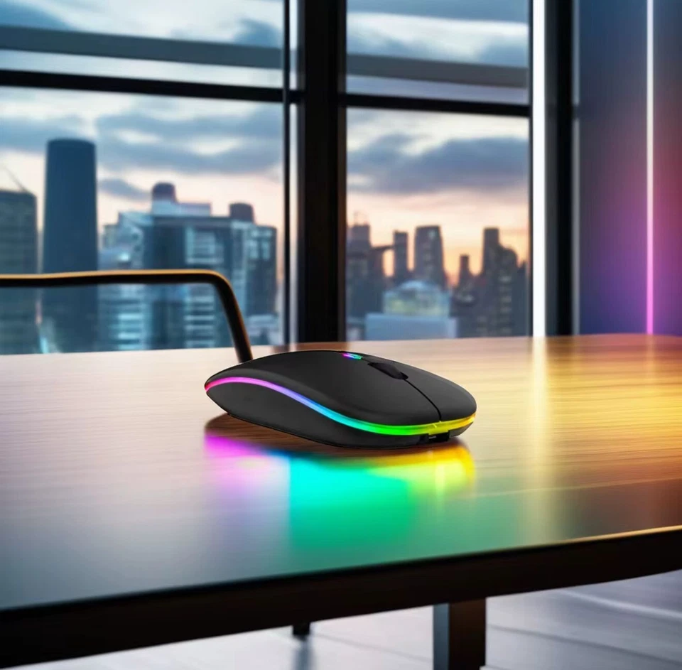 Slim Silent Rechargeable Wireless Mouse RGB LED USB Mice MacBook Laptop PC UK - Image 3 of 4