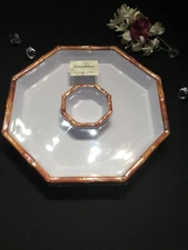 TOMMY BAHAMA MELAMINE  Platter Tray 14” Veggie chip n dip White w/ Bamboo