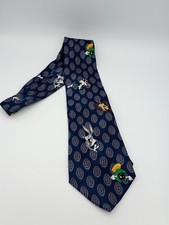 Vintage 1994 Looney Tunes Mania Tie Taz Bugs Bunny Marvin Martian Sylvester Blue