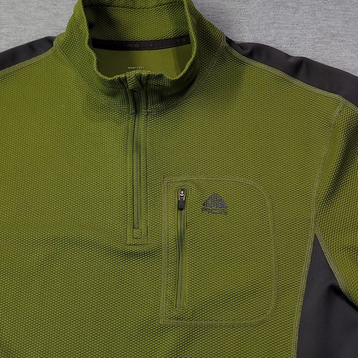 Vintage Nike ACG Sweater Mens Medium Green Waffle Thermal Knit 1/4