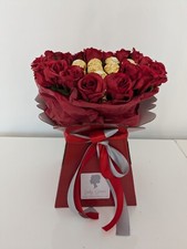 Chocolate Bouquet Heart Red Ferrero Rocher Silk Flowers  - Gift Hamper 