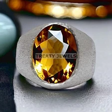 Citrine Oval Cut Gemstone With 925 Sterling Silver Ring For Men's #506