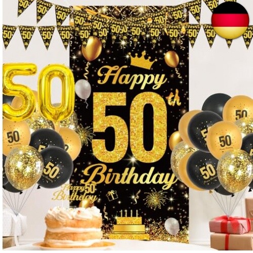 50 Geburtstagsdeko Set - Schwarz Und Gold Geburtstag Ballons, 50 Happy Birthday - Bild 4 von 14