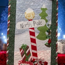 Handcrafted Quilted Appliqued Mini Wall Hanging North Pole Christmas Design