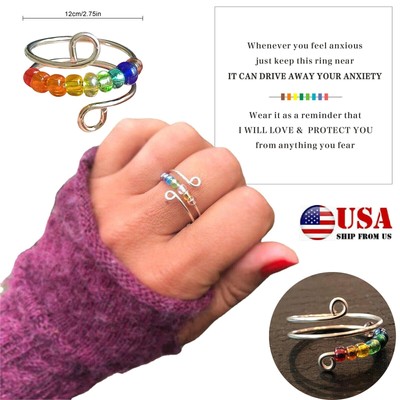 to My Daughter Fidget Rings Rainbow Beads for Anxiety Bead Spinner Jewelry Gifts