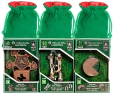 Hanayama Puzzles O’Gear,  U&U,  CAKE  Brain Teaser Puzzle Pack,  3 Green Pouches