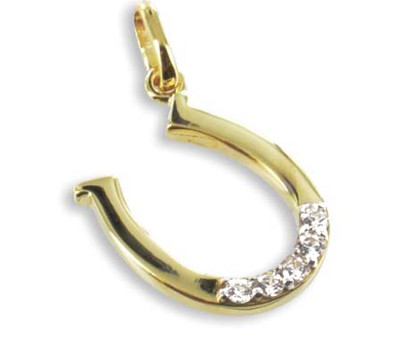 REAL GOLD *** Cubic Zirconia Pendant Horseshoe 15mm