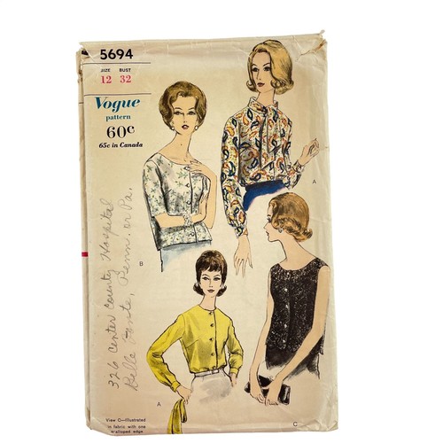 Vogue Sewing Patterns Vtg Lot of 7 Dresses Tops Sz 12 1950s 1960s Precut - Picture 8 of 9