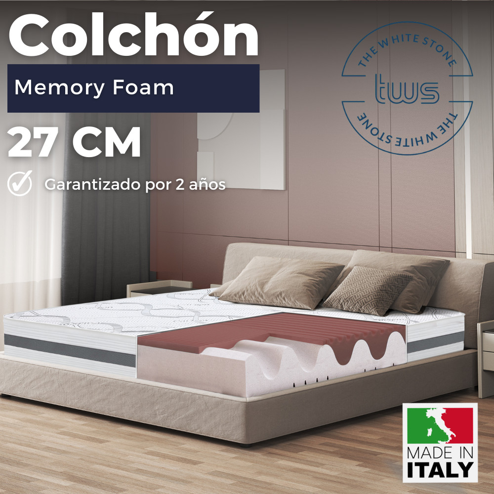 Colchón Memory Foam 27 cm | Ergonómico, Hipoalergénico, Transpirable, Ortopédico