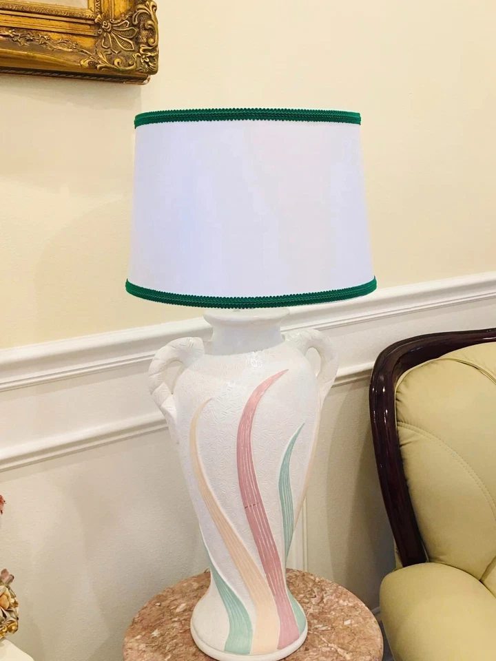 Tambor Pantalla Hecho a Mano Blanco y Verde Decoración del Hogar Moderno Contemporáneo Hecho en EE. UU. Foto 4 de 4