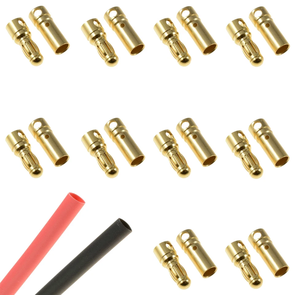 10 x RC 3.5mm Pairs Gold Bullet Connector + Heat Shrink Lipo Battery ESC Motor