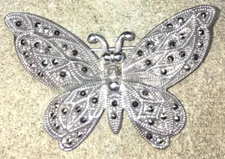Sterling Silver Brooch Pin Butterfly Shaped Marcasite 2" X 1 3/8"