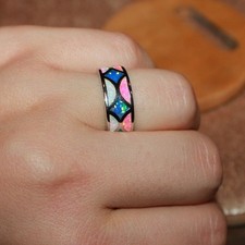 inlaid fire opal ring gems silver plate jewelry wedding engagement cocktail band