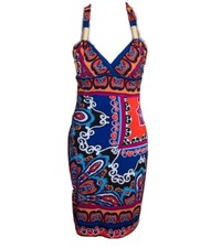 Cache Mini Multi Halter Dress Open Back Lined Sleeveless Sz 2