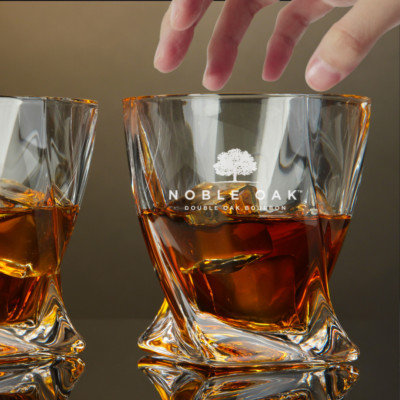 Custom Engraved Noble Oak Whiskey Glass   10 oz Twisted Rocks Glass