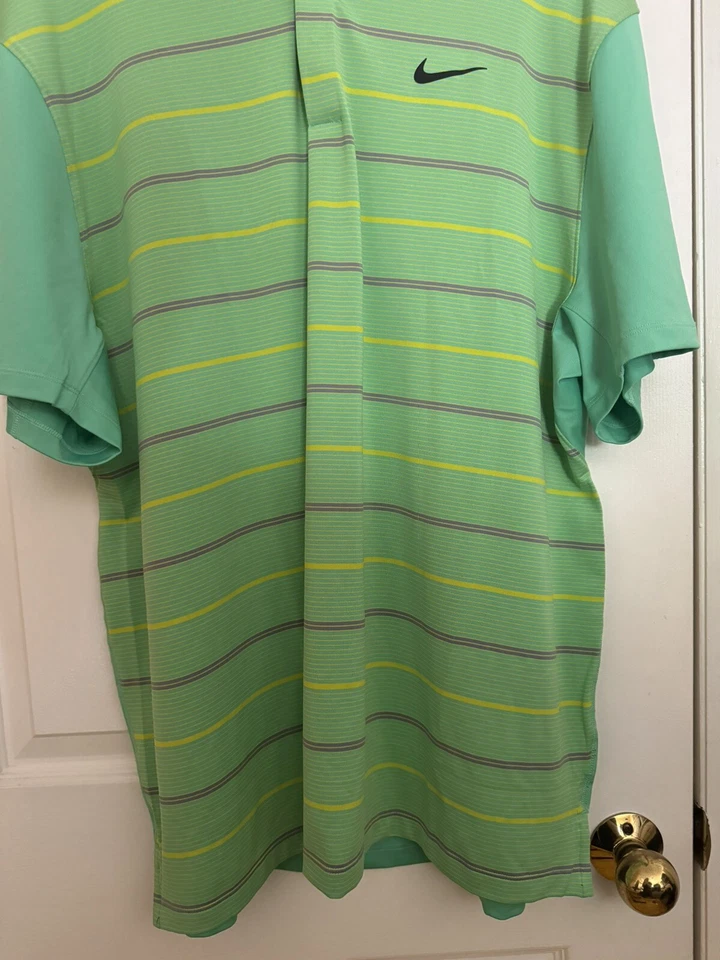 Nike Tiger Woods Men XL Dri-FIT ADV Stripe Golf Polo Green/Black/Pink DR5318-363 - Image 4 of 4