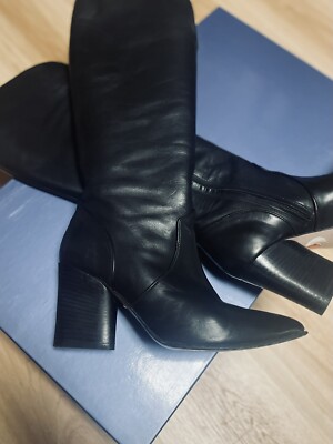 Avellini VERO CUOIO Block Heel Knee High Leather Boots. Size 6 . Made In Italy.