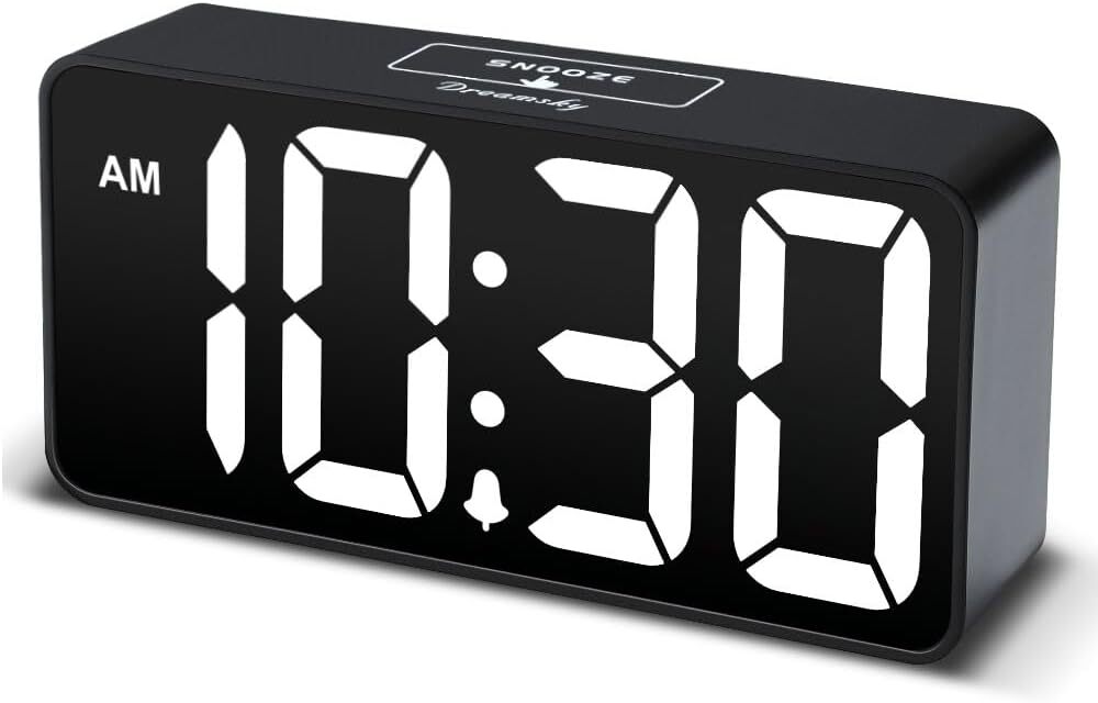 DreamSky Small Digital Alarm Clock for Bederoom, Large Big Numbers White