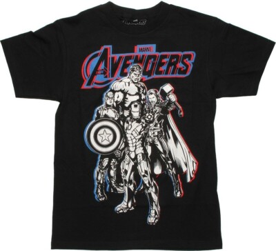 Marvel Mens Avengers Glow In The Dark Hulk, Thor, Iron Man Black Shirt New S-XL