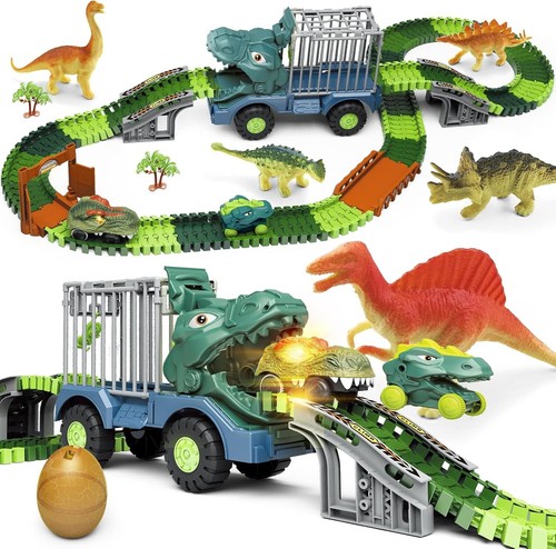 Dinosaur Toys Race Car Tracks Set- Flexible Vehicle Track Toy Playset- 164 pcs - Picture 2 of 11