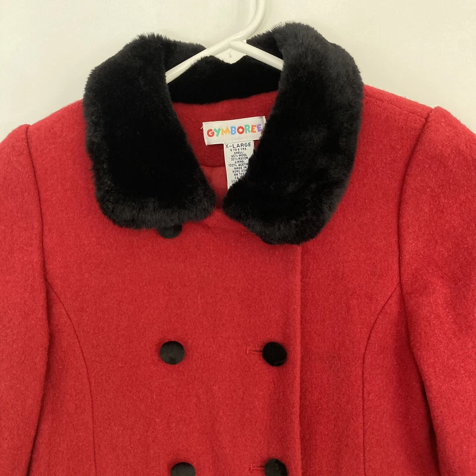 Abrigo Princesa Vintage Gymboree Niñas 5/6 Rojo Lana Negro Terciopelo Etiqueta Arco Iris Foto 2 de 4