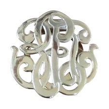 Vintage Gold Tone Monogram Scarf Clip Dress Shoe Badge Retro Swirl Pierced Clamp