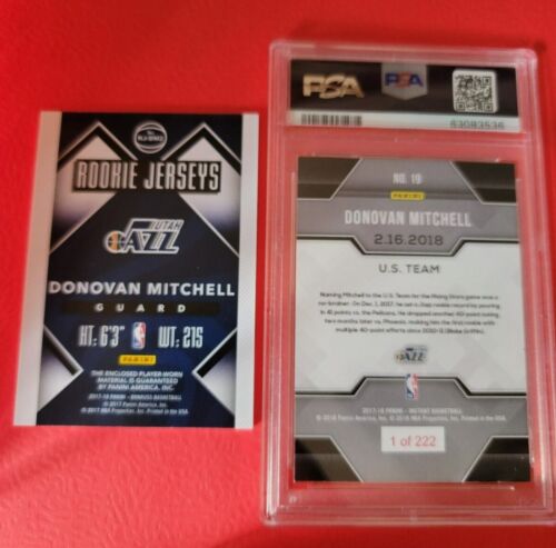 Donovan Mitchell PANINI INSTANT ROOKIE CARD GRADED PSA NM MINT 8 + MAGLIA ROOKIE - Foto 4 di 6