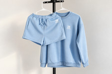 Women  s Light Blue 2 Piece Sweatshirt Shorts Set Lounge Tracksuit Outfit LArge
