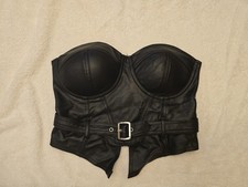 Fashion Nova Black Faux Leather Corset Top S Buckle Zip Boned Women