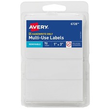 Multi-Use Removable Labels, 1" x 3", White, Non-Printable, 72 Blank Labels Total