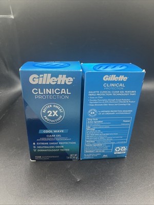 2 LOT Gillette Clinical Antiperspirant Deodorant Clear Gel Cool Wave 1.6oz