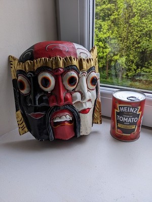 Vintage Tribal Triple Gesichtsmaske bemalt geschnitzt Holz hervorragender Zustand Wandbehang
