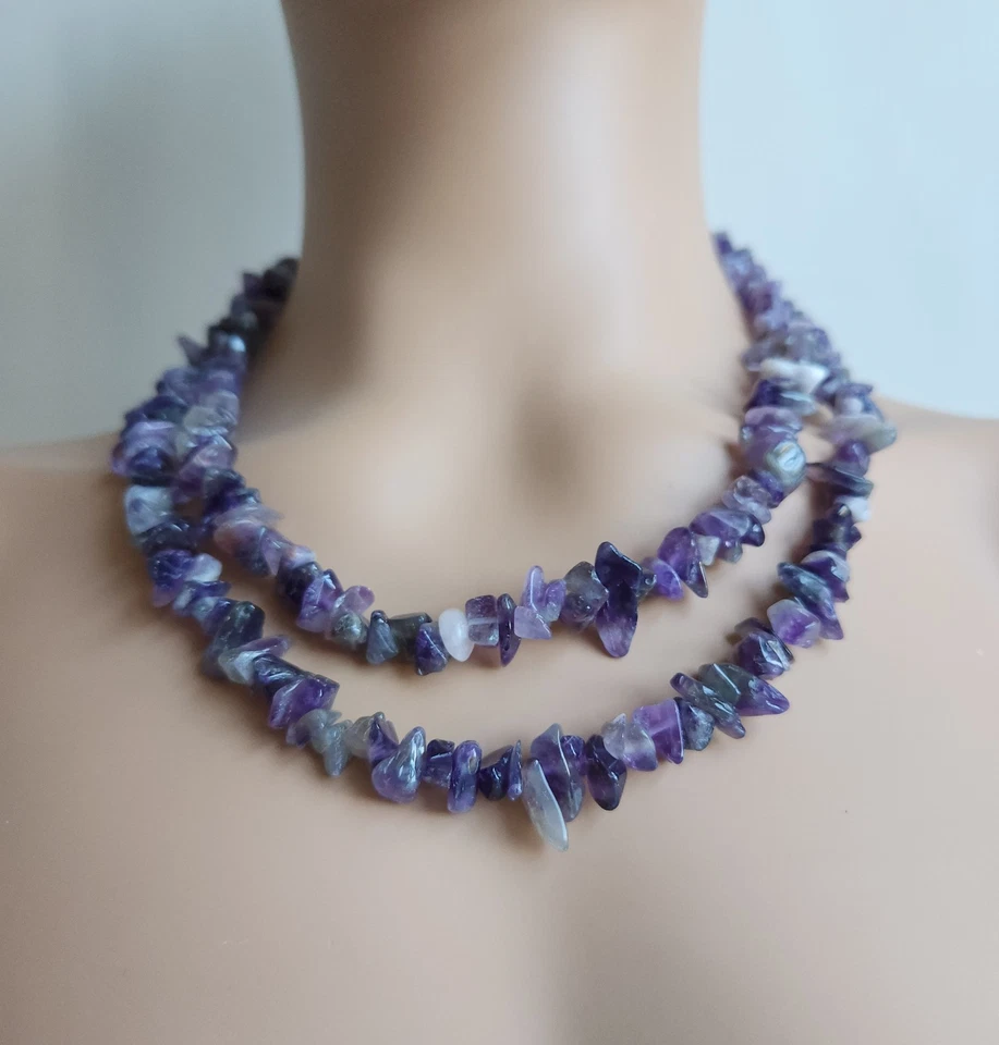 Ожерелье с большим аметистовым чипом из бисера 42 дюйма непрерывная нить без застежки - Изображение 4 из 4