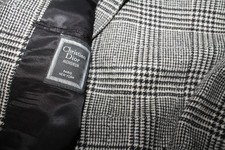 Vintage Christian Dior Wool Black Plaid Jacket Sports Coat 44" Chest Long Ivy