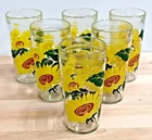 Vintage Anchor Hocking Sunflower Drinking Glasses Tumbler Style 14oz Set of 6