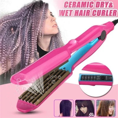 Wet/Dry Titanium Alloy Hair Crimper Crimping Perm Slipnt Waver Curler Salon UK