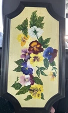 Hand painted wood plaque. 14x8 Pansies Signed Dated’77 GrannieCore Cottage*3