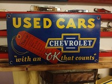 Vintage Chevrolet Porcelain Old Sign Ok Used Cars Truck Sales Service Dealership