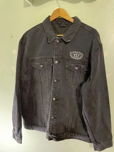 Jack Daniels Black Denim Jacket "Old No. 7 Brand" logo Y2K Vintage Big Pocket - product listing photo